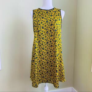 ZARA Silky Yellow and Blue Animal Print Swing Dress with Pockets Size Small
